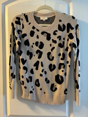 LOFT Beige and Black Leopard-Print Crewneck Sweater
